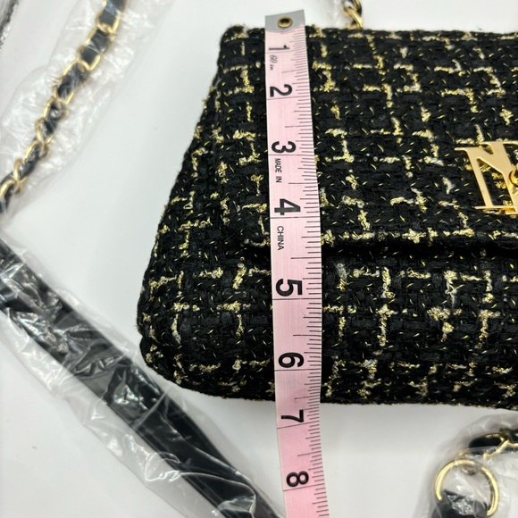 Badgley Mischka Bouclé Tweed Crossbody Bag Vegan leather Black  NEW - Picture 11 of 12